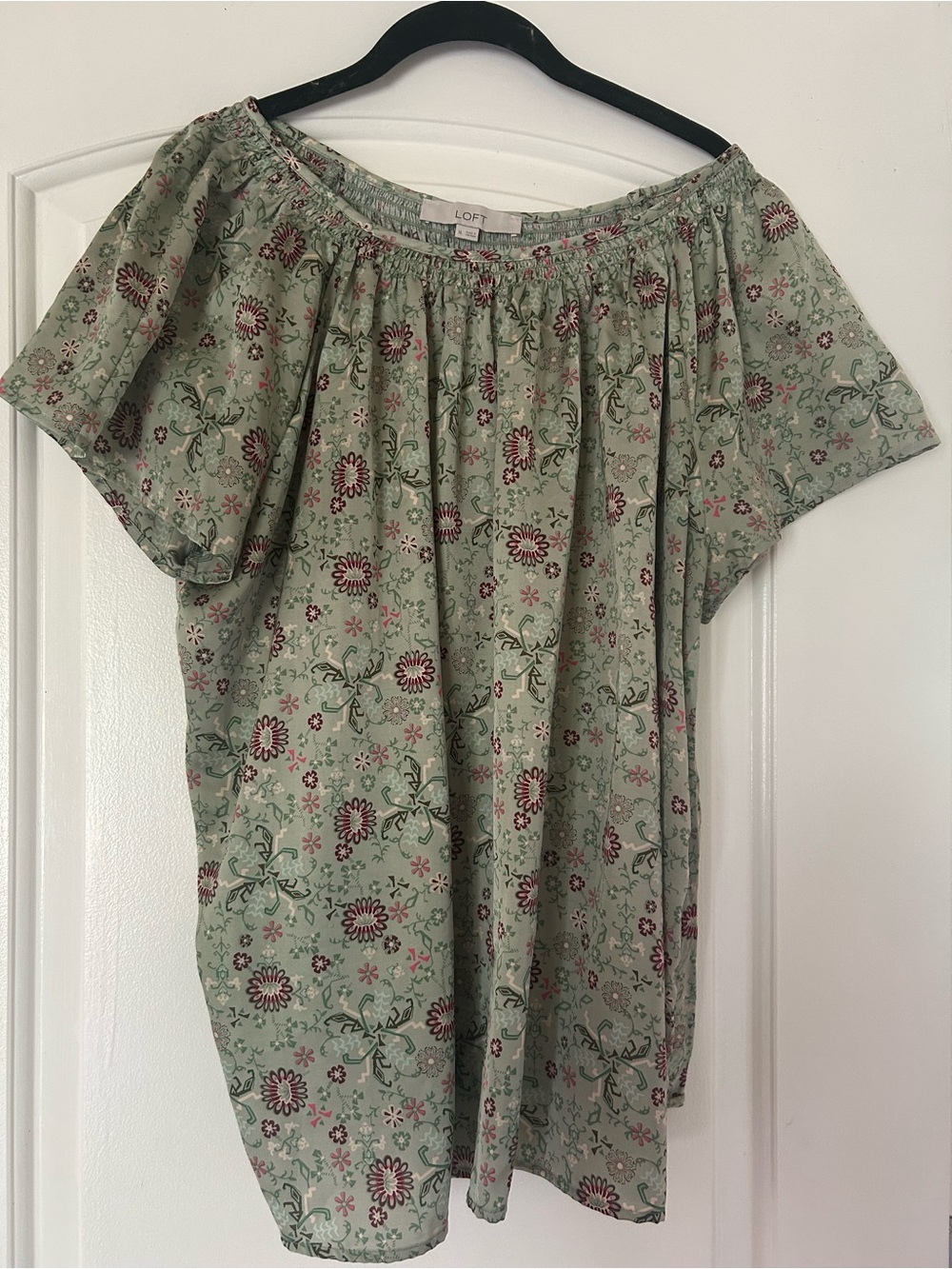 LOFT Sage Green Floral Off-the-Shoulder Tunic
